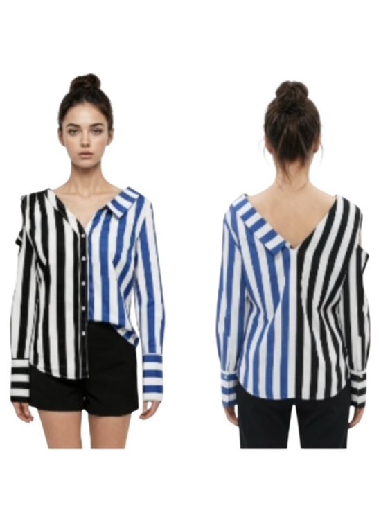 Walter Baker Tops - Walter Baker Medium M/L Asymmetrical Button Down Cold Shoulder Long Sleeve Shirt
